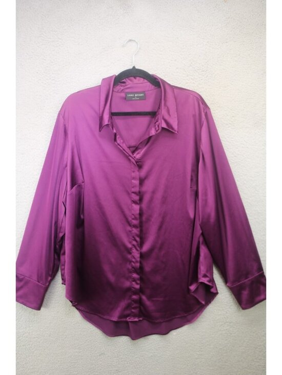 Lane Bryant Tops - Lane Bryant Button Up Long Sleeve Purple Satin Blouse-Size 22-Whimsigoth